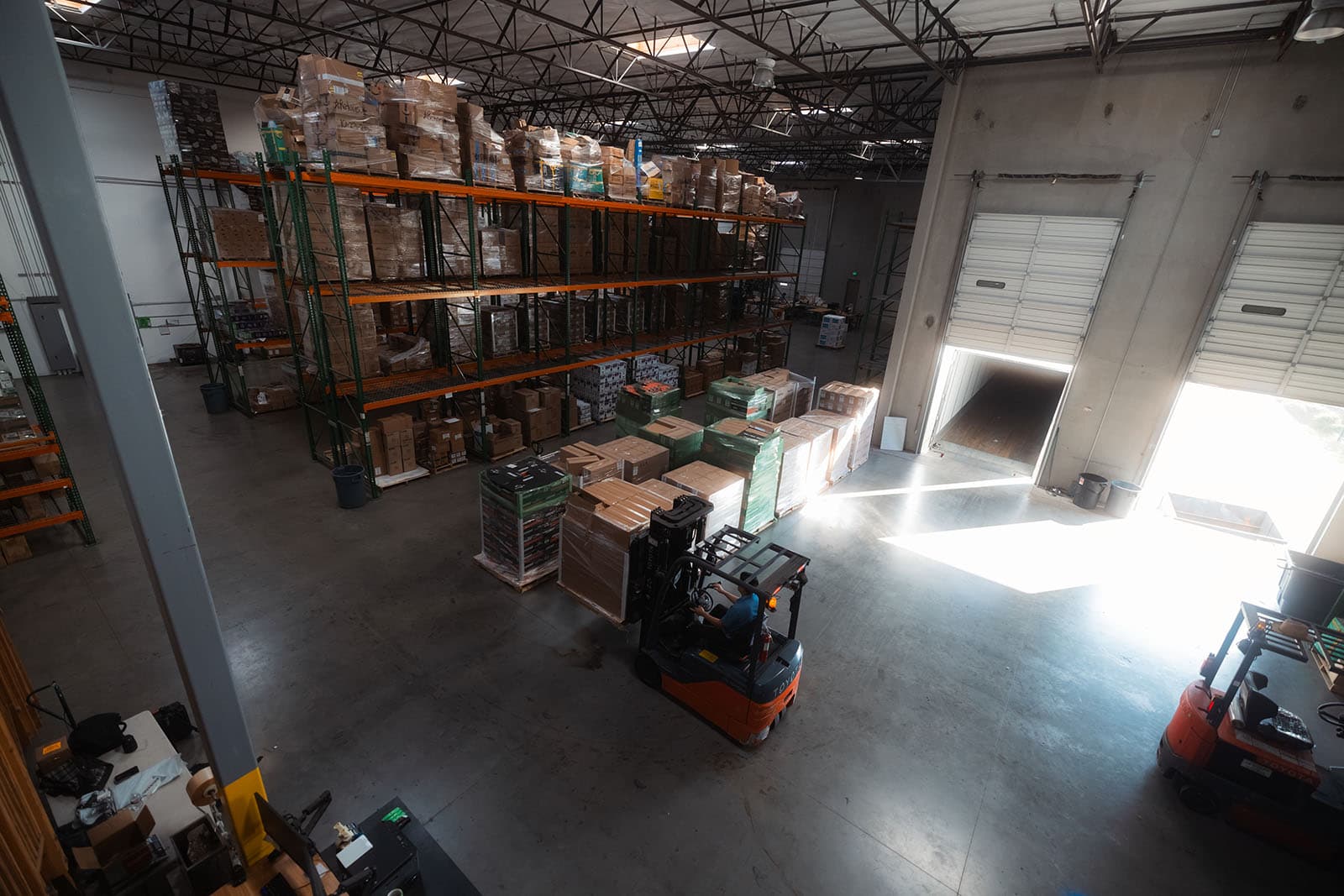 Inside the Coastline Fulfillment warehouse, stocked and organized for FBA prep